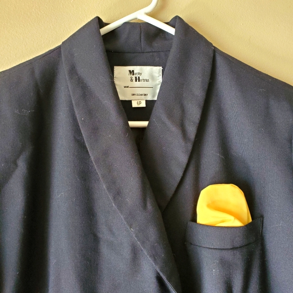Vintage 90s Airline Flight Stewardess Uniform Dress Sz 6P Black with Yellow Trim - Picture 2 of 10